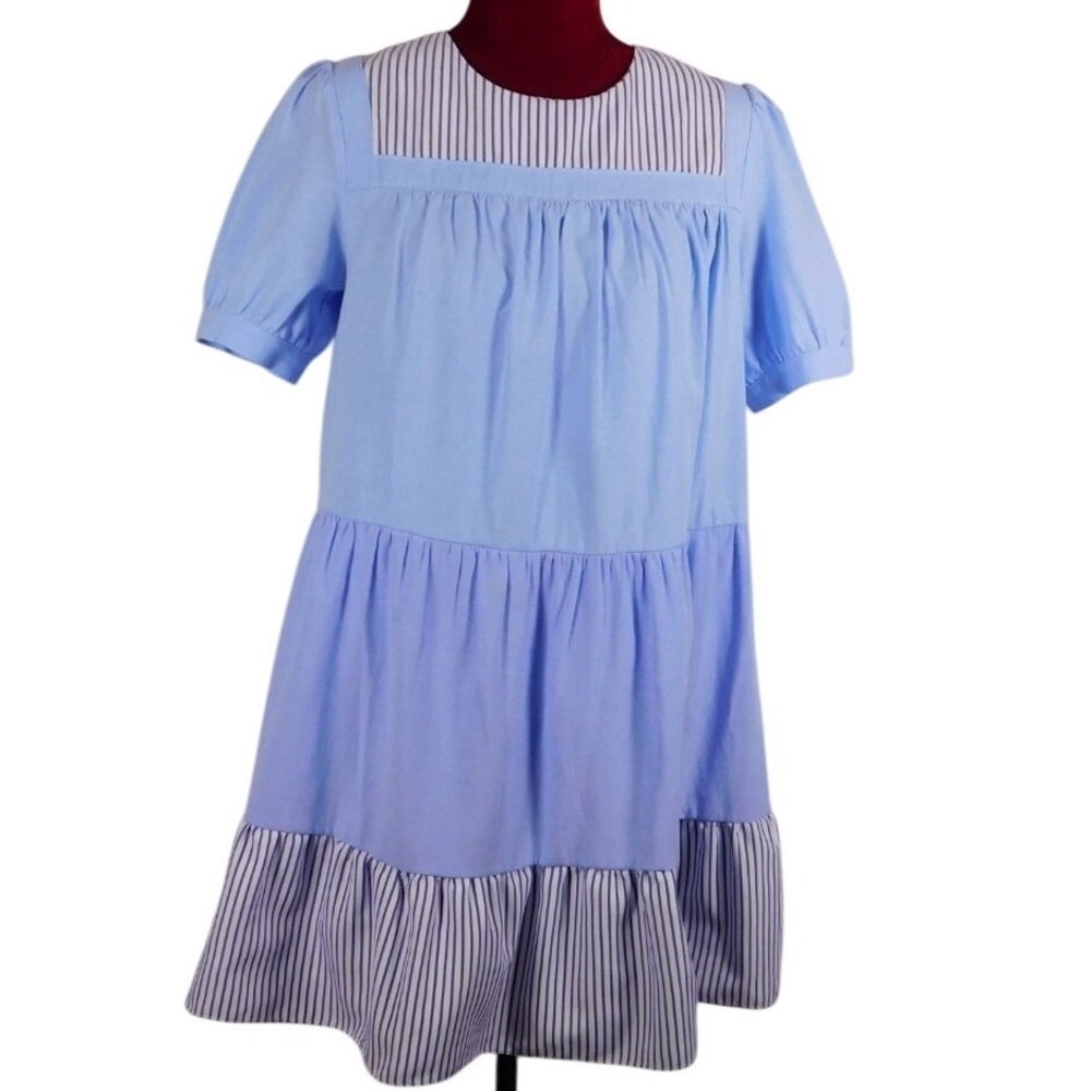 English Factory‎ Small Blue Quin Tier Mini Dress Sz SM Blue Cottage Core D33